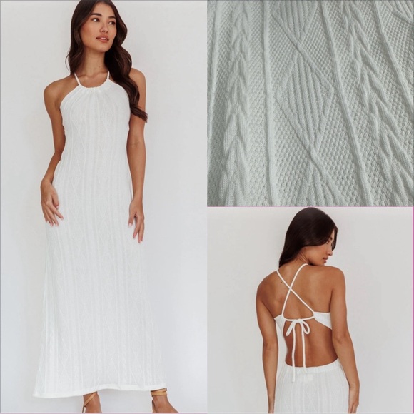 NWT selfie leslie HERE COMES THE SUN St. Croix Backless Knit Maxi Dress Cream XS - Picture 1 of 15